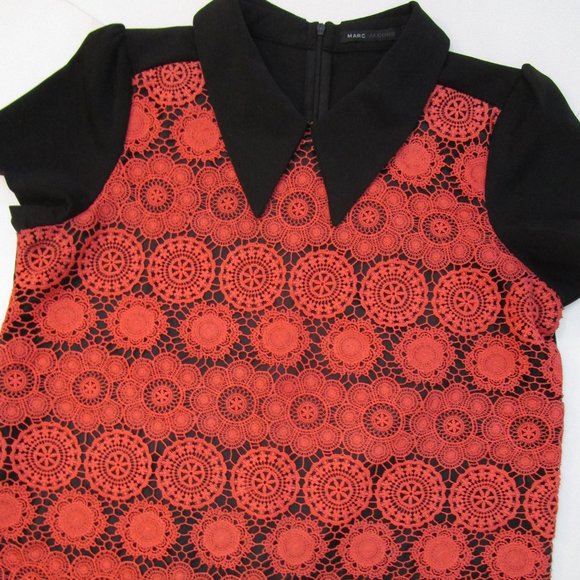 Orange Lace Top Pointed Collar Black Crepe - Picture 9 of 9